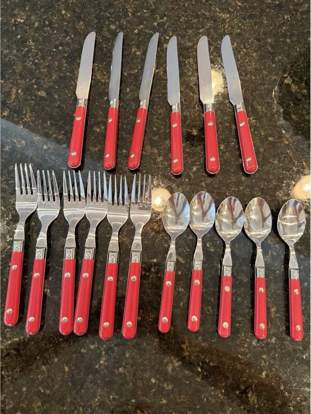 Vintage 80s Gibson Flatware French Country Style Red Handle 17 Pieces EUC